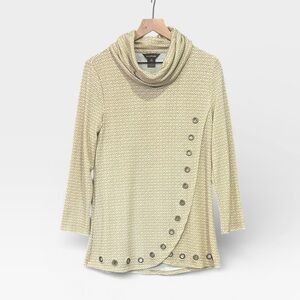 Multiples Patterned Cowl Neck Long Sleeve Tunic Top Women’s Size Small